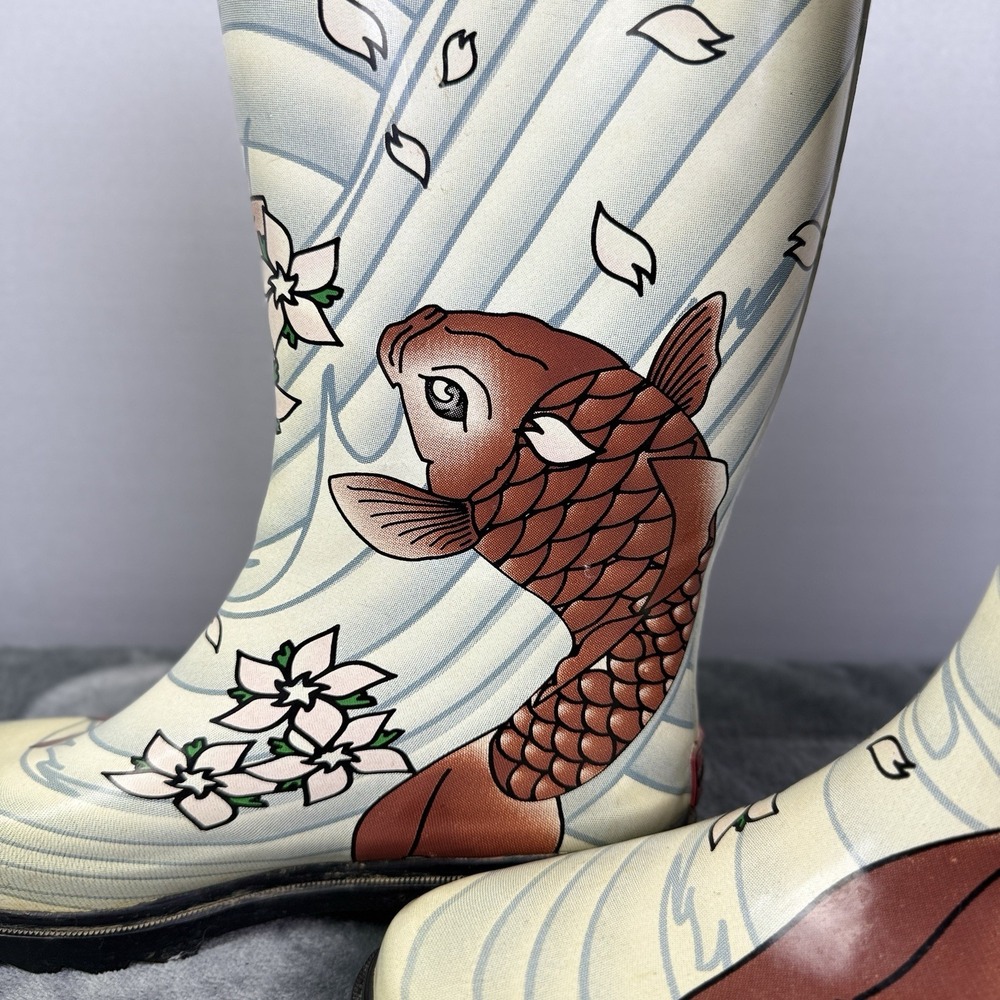Chooka  Vintage Rain Galoshes Duck Boots KOI FISH POND Fun & Festive Boots Sz‎ 6 - Picture 8 of 10
